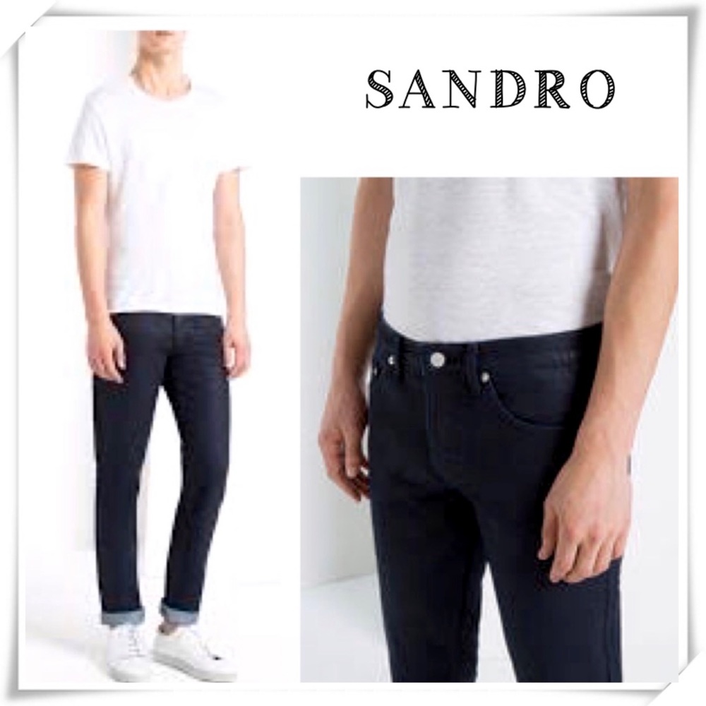 Sandro Paris Droid Blue Waxed Denim Slim fit Jeans Style # P4589W